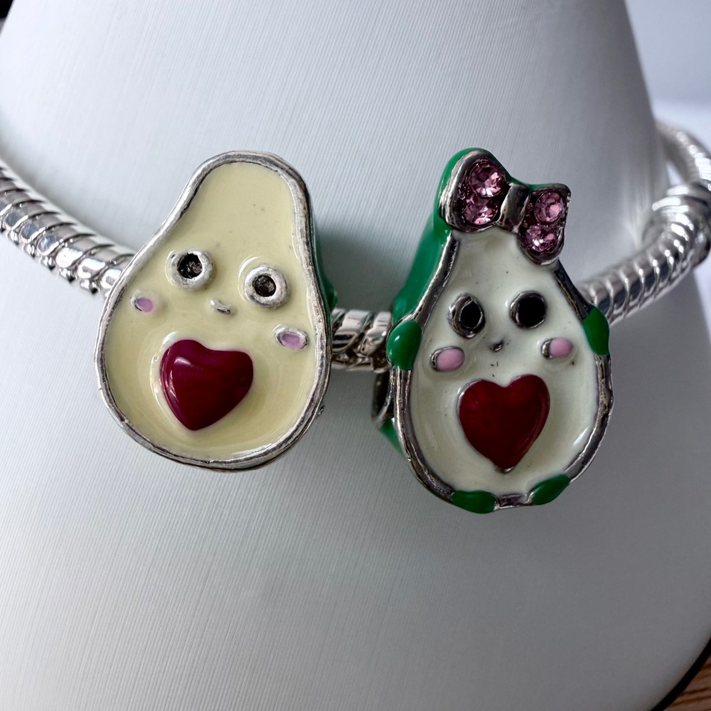 Silver Avocado Bead Charm Fits Snake Chain Bracelet Cute‎ Food Jewelry Gift